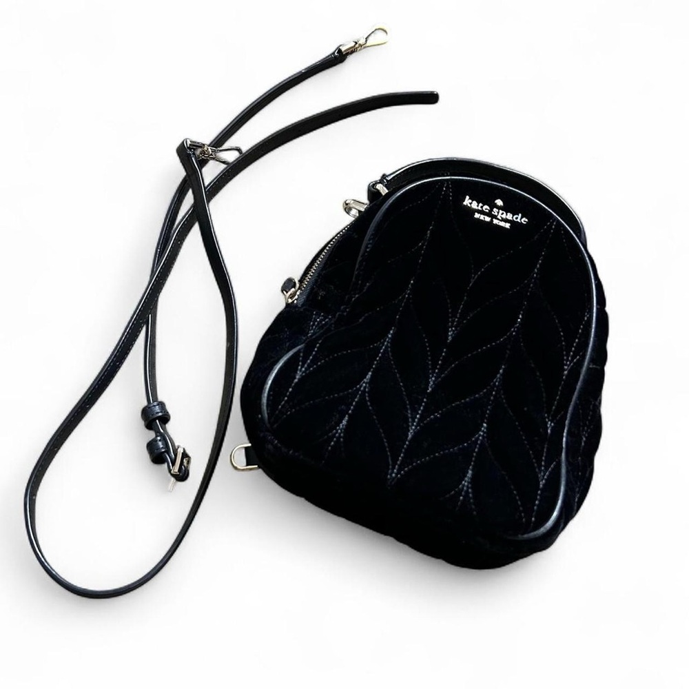 Kate Spade Briar Lane Black Quilted Velvet Mini Convertible Backpack